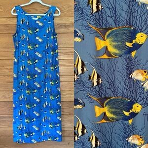 Vintage 90s Guy Harvey rayon tropical fish print blue maxi dre